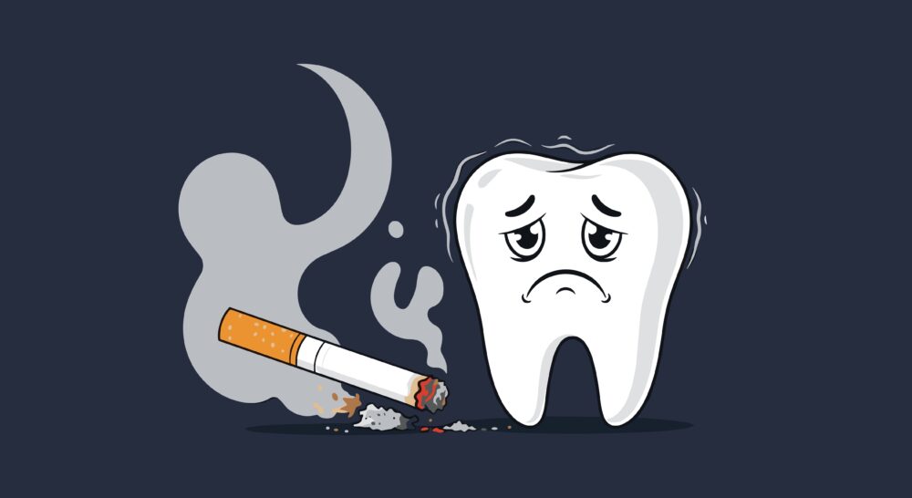 둔산동임플란트-365디지털치과-흡연때문에 치아가 두려워하는 일러스트
